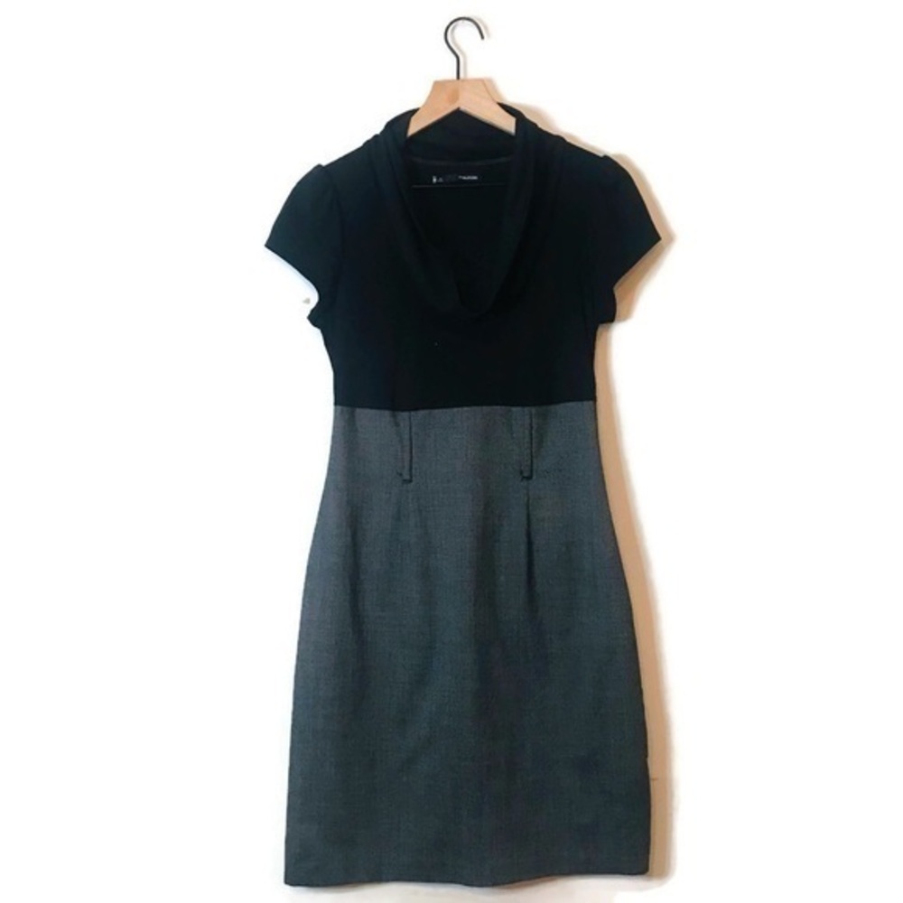 Maurices Black Gray Sheath Dress Cowl Neck Short Sleeve Lace trim Size 5/6 Small